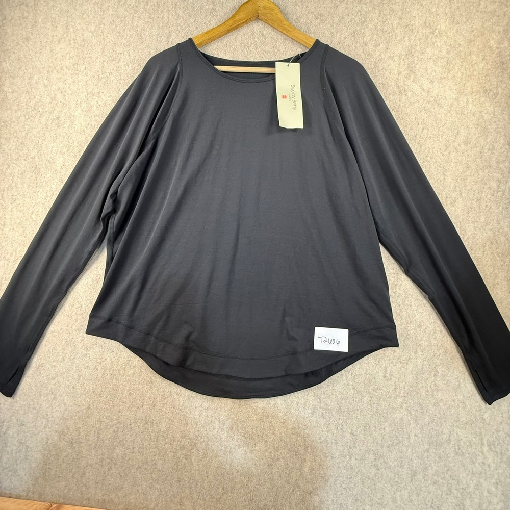 NWT Sweaty Betty Breathe Easy Long Sleeve Top Black XXL SB9122 Running Shirt